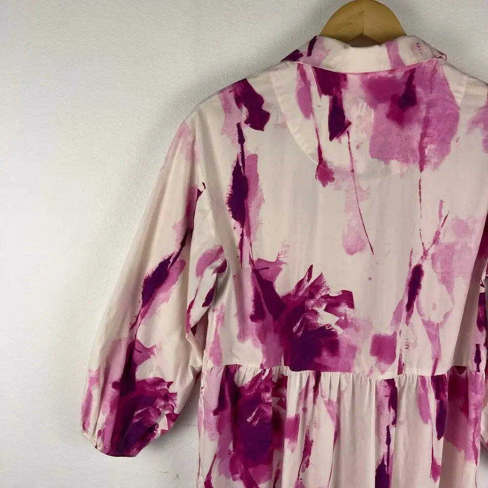 Anthropologie Maeve Bettina Dress Tiered Shirt Buttondown Watercolor Pink Small - Picture 10 of 13